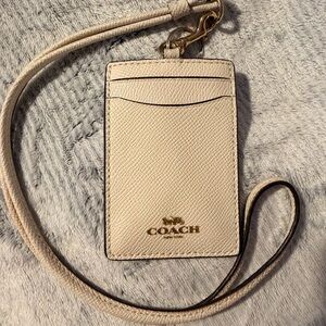 Coach Cream Leather Lanyard ID Holder with Gold Hardware